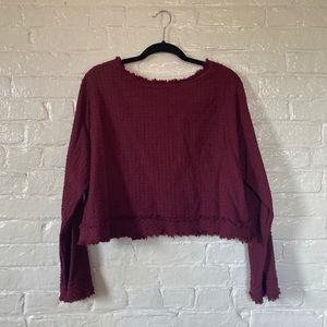 Maroon Textured Wide Sleeve Tie Back Free People Top Size S